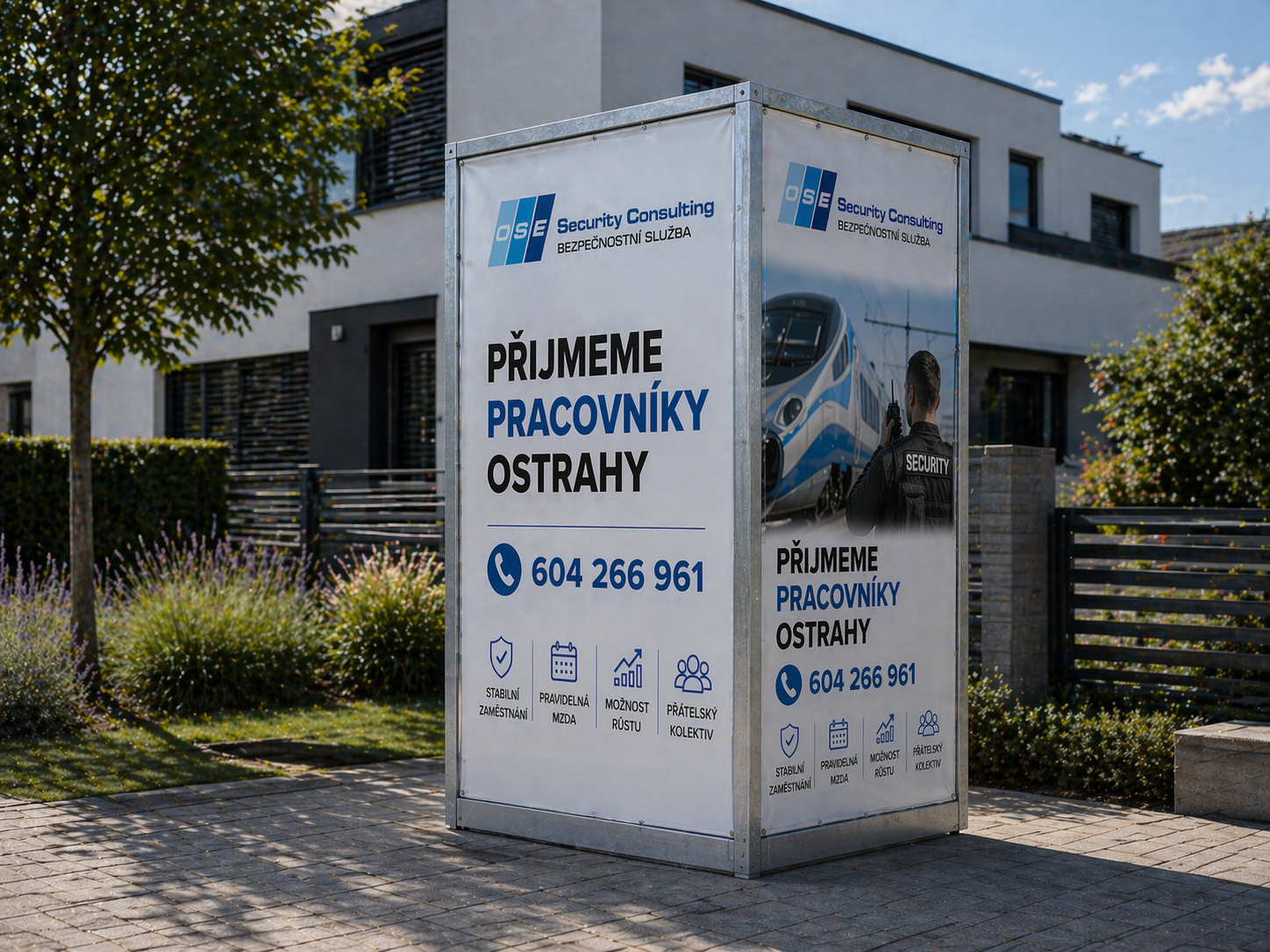 Reklamní kostka před bezpečnostní agenturu